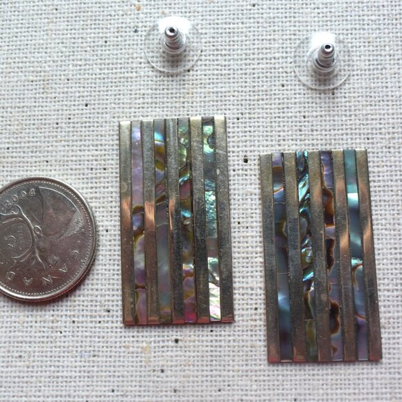 Vintage Alpaca Silver & Abalone Earrings - Picture 3 of 6